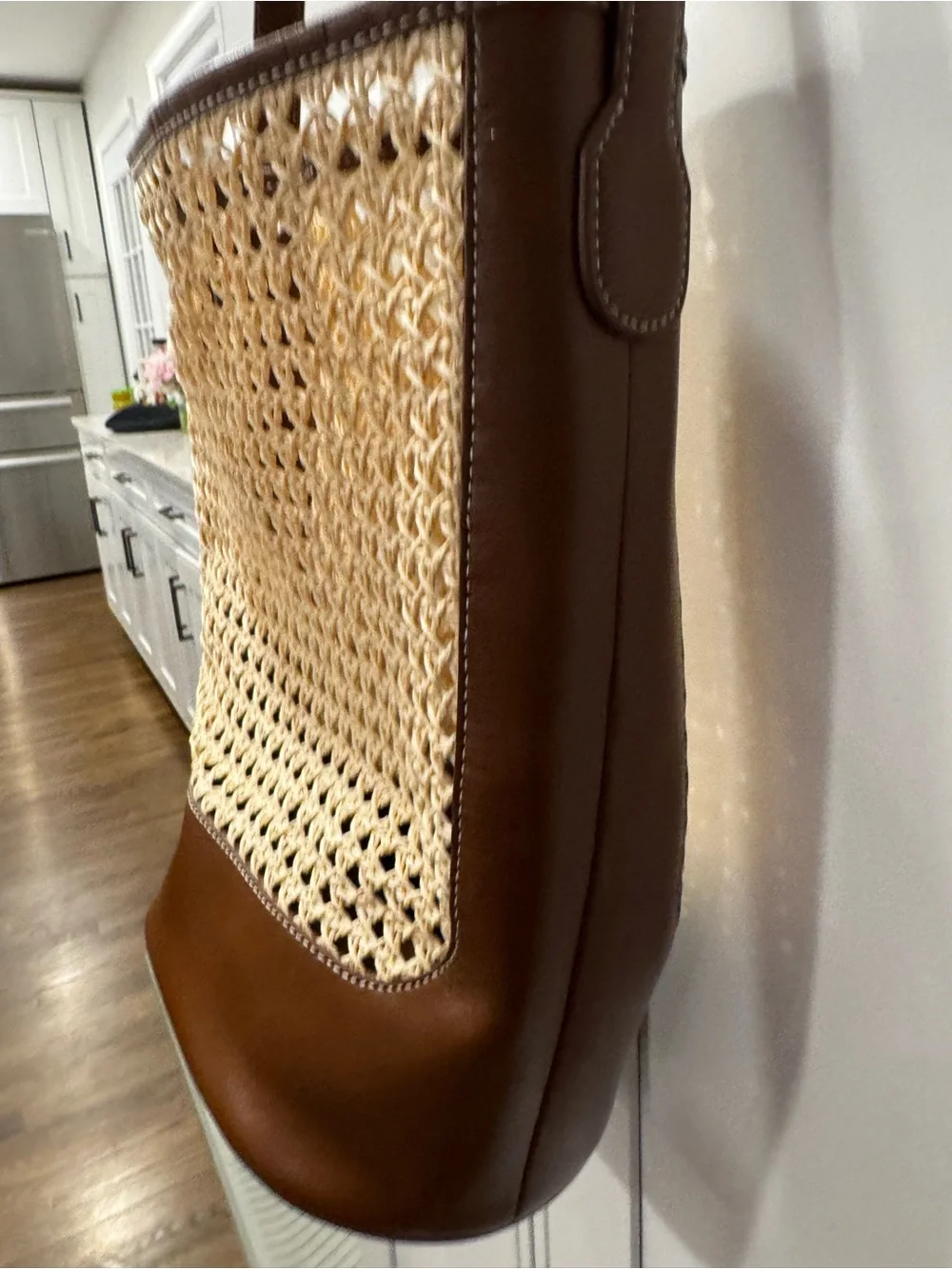 J Crew Berkeley Bucket Bag in faux raffia and leather NWT - Picture 3 of 11